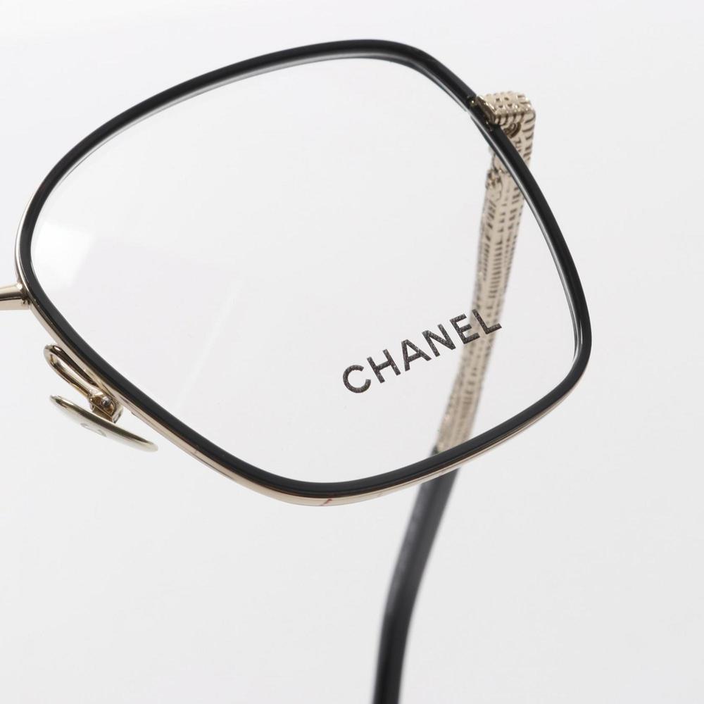 CHANEL Square Shape Optical Glasses, Plastic, GP, Women's, Black and Gold, 22... - Picture 9 of 9
